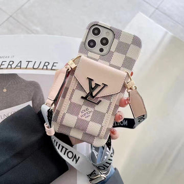 Louis Vuitton Style Crossbody Phone Case with Card Slots Black Checkered