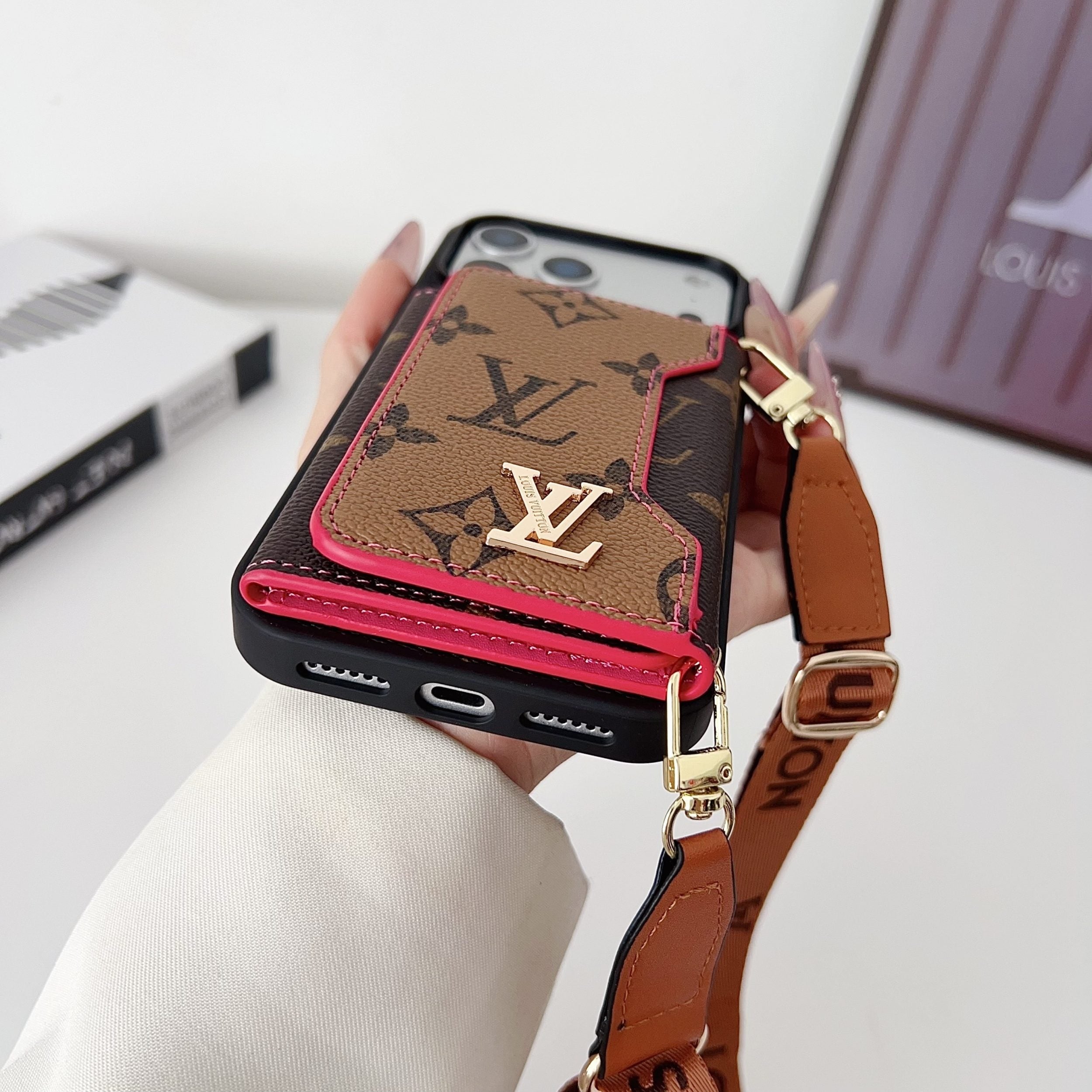 Multicolor Monogram Crossbody Wallet Case for iPhone 14-17 Pro Max