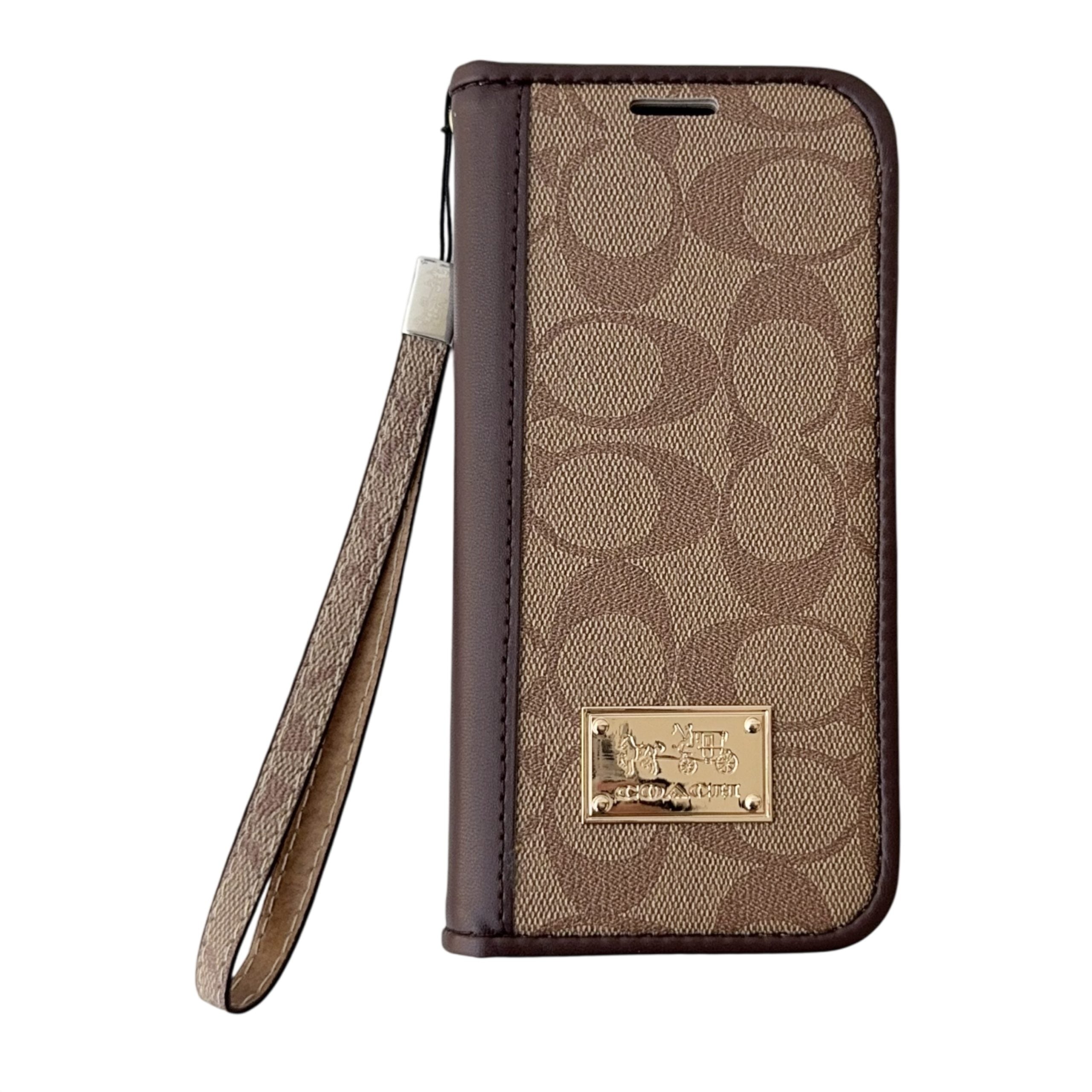 Coach Holster Wallet Case With Magnetic Closure & Hand Strap For iPhone 12-17 Pro Max