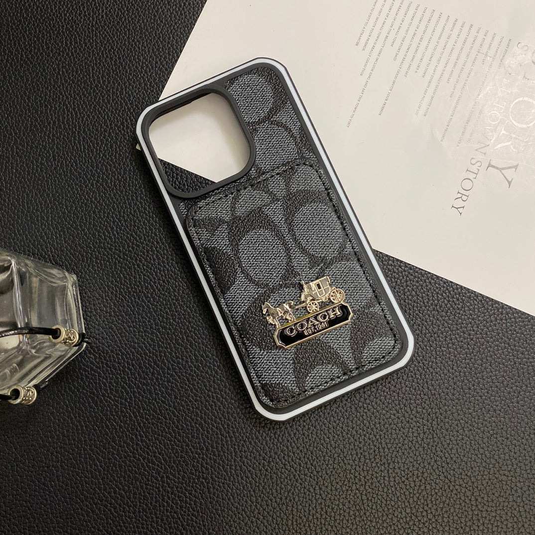 Luxury Coach Leather Phone Case Card Holder For iPhone 11-15 Pro Max