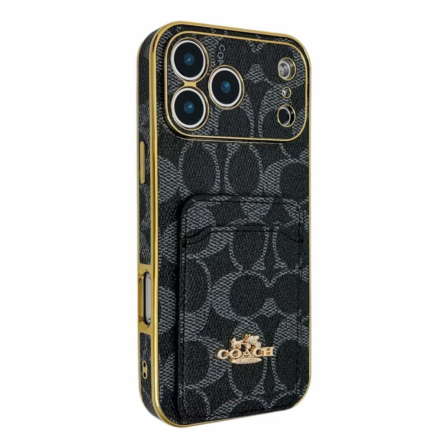 Electroplated Coach Card Holder Phone Case for iPhone 13-17 Pro Max