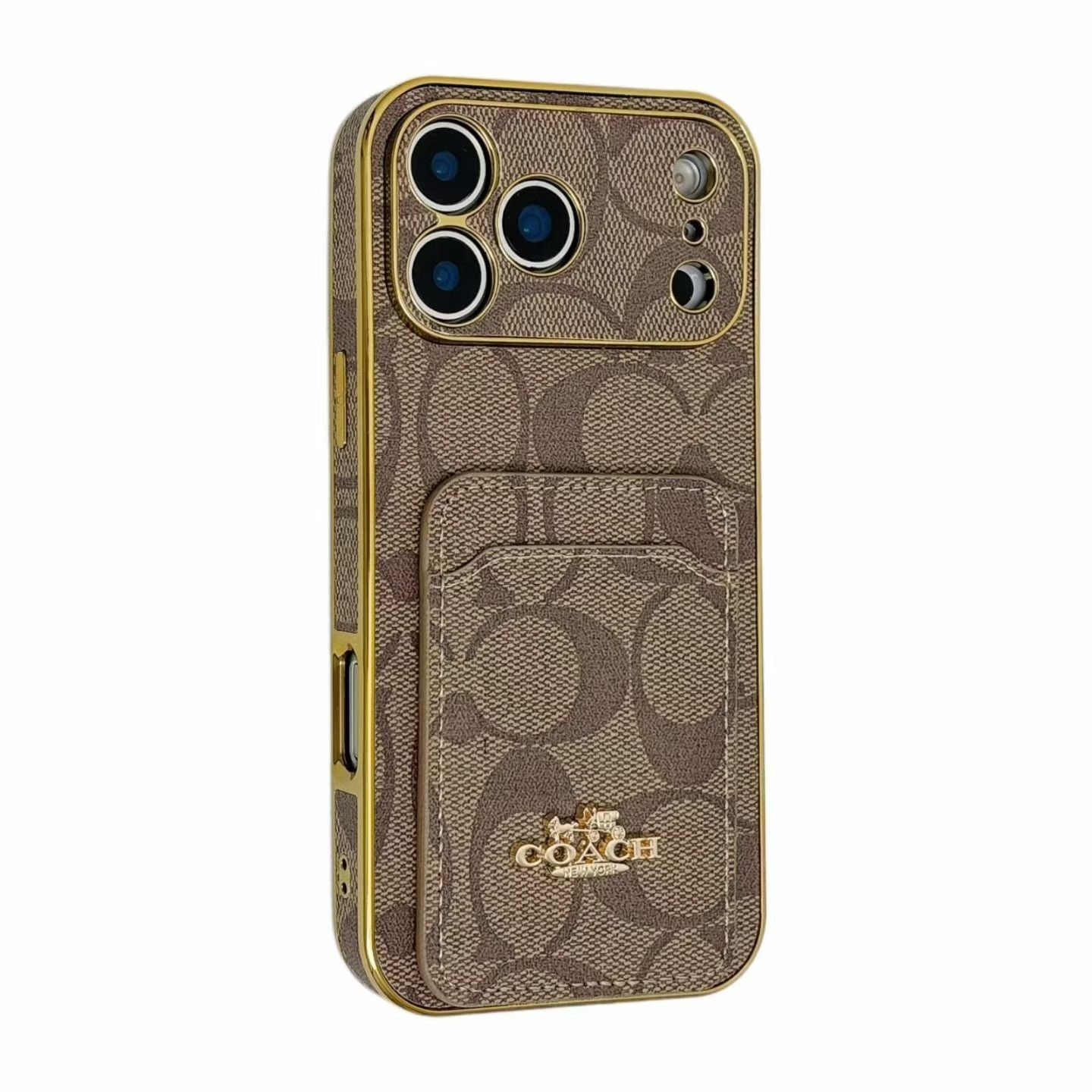 Electroplated Coach Card Holder Phone Case for iPhone 13-17 Pro Max