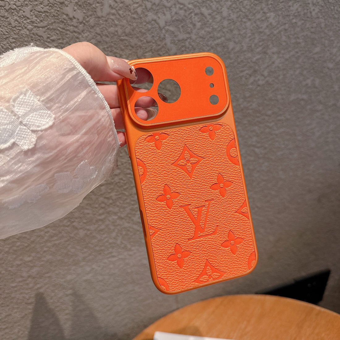 Tangerine Monogram Leather Case For iPhone 15-17 Pro Max