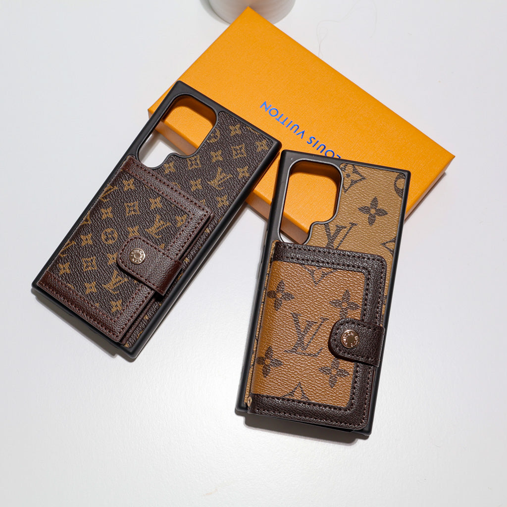 Brown Monogram Leather Wallet Case for Samsung Galaxy S22-S26 Ultra