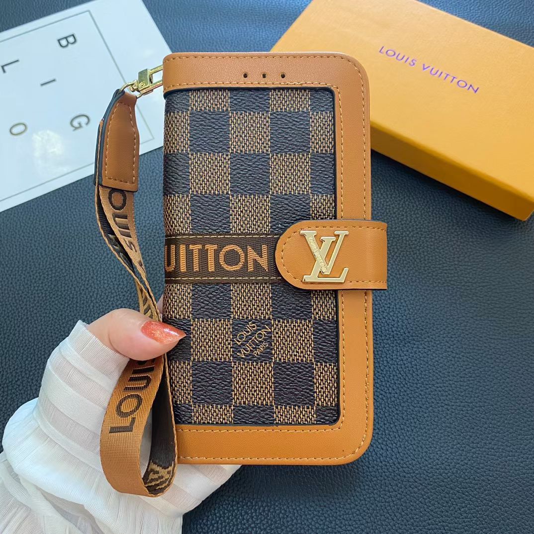 Synthetic Leather Wallet Case With Card Slots & Wrist Strap For iPhone 12-16 Pro Max
