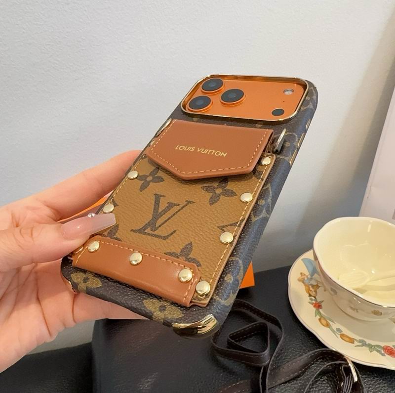 Black LV Card Holder Phone Case For iPhone 12-17 Pro Max