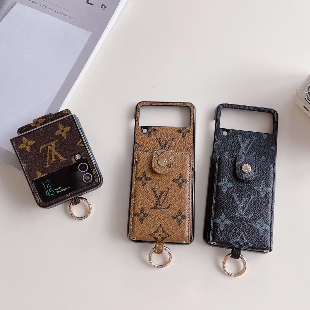LV Phone Case With Card Slot Ring Holder Strap For Z Flip 3-7