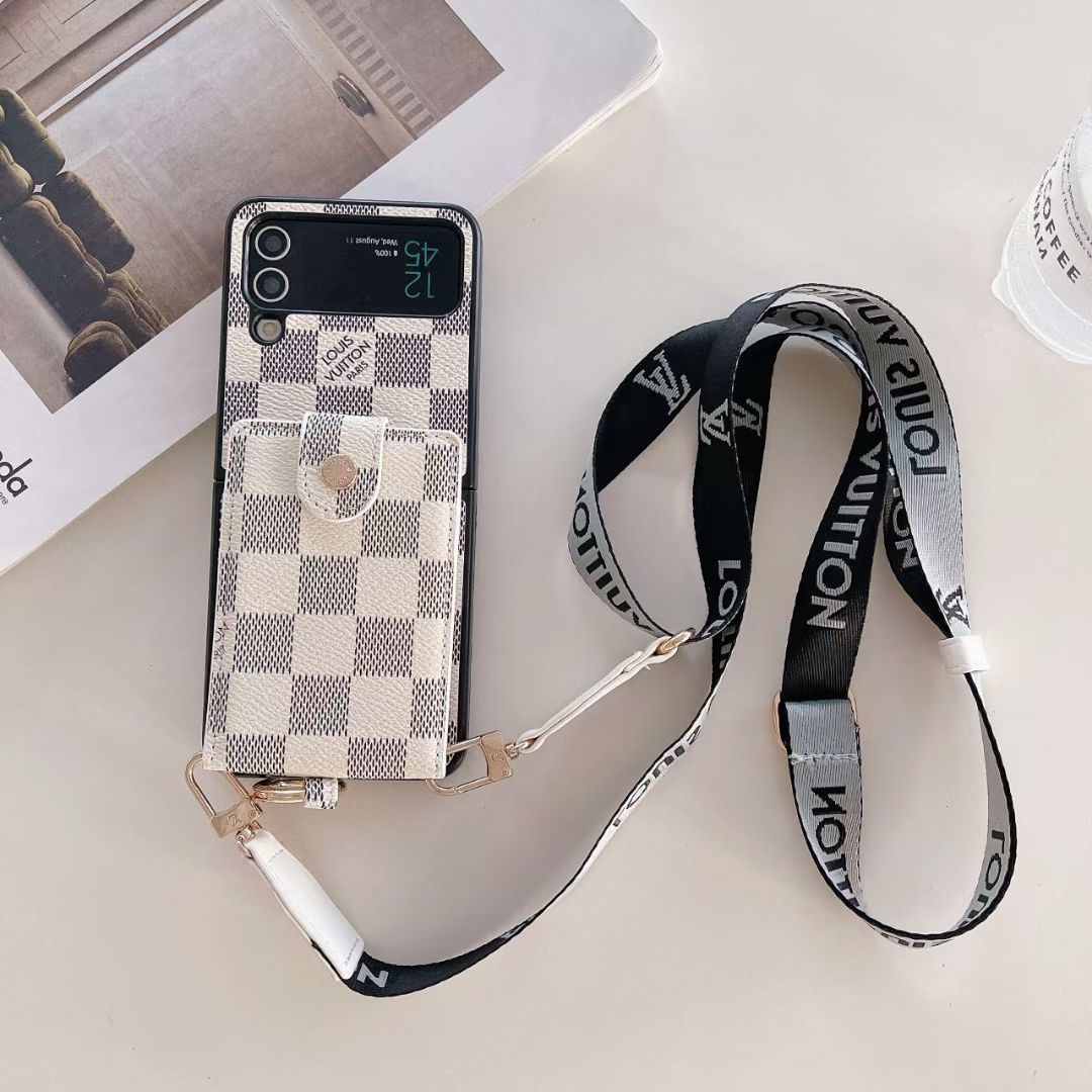 LV Phone Case With Card Slot Ring Holder Strap For Z Flip 3-7