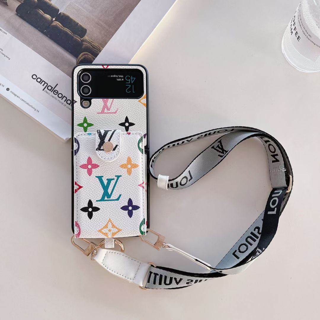 LV Phone Case With Card Slot Ring Holder Strap For Z Flip 3-7