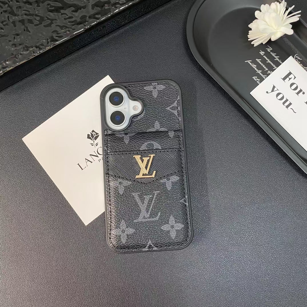 Luxury Monogram Leather Case With Card Wallet For iPhone 16-16 Plus