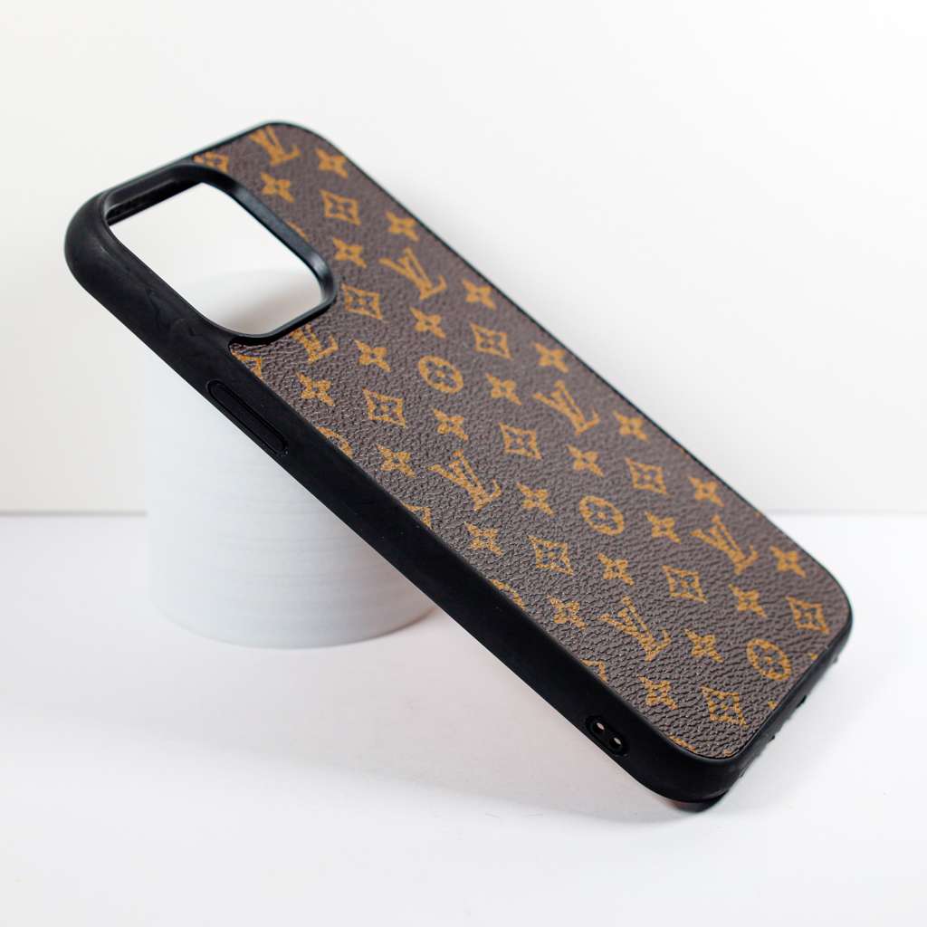 Brown Monogrammed Leather iPhone Case with Card Holder for 16-17 Pro Max