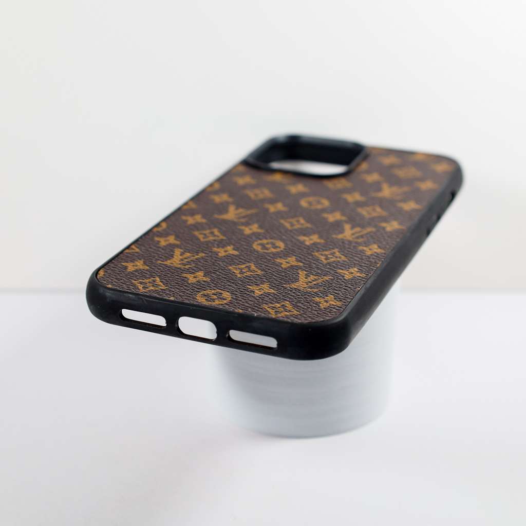 Brown Monogrammed Leather iPhone Case with Card Holder for 16-17 Pro Max