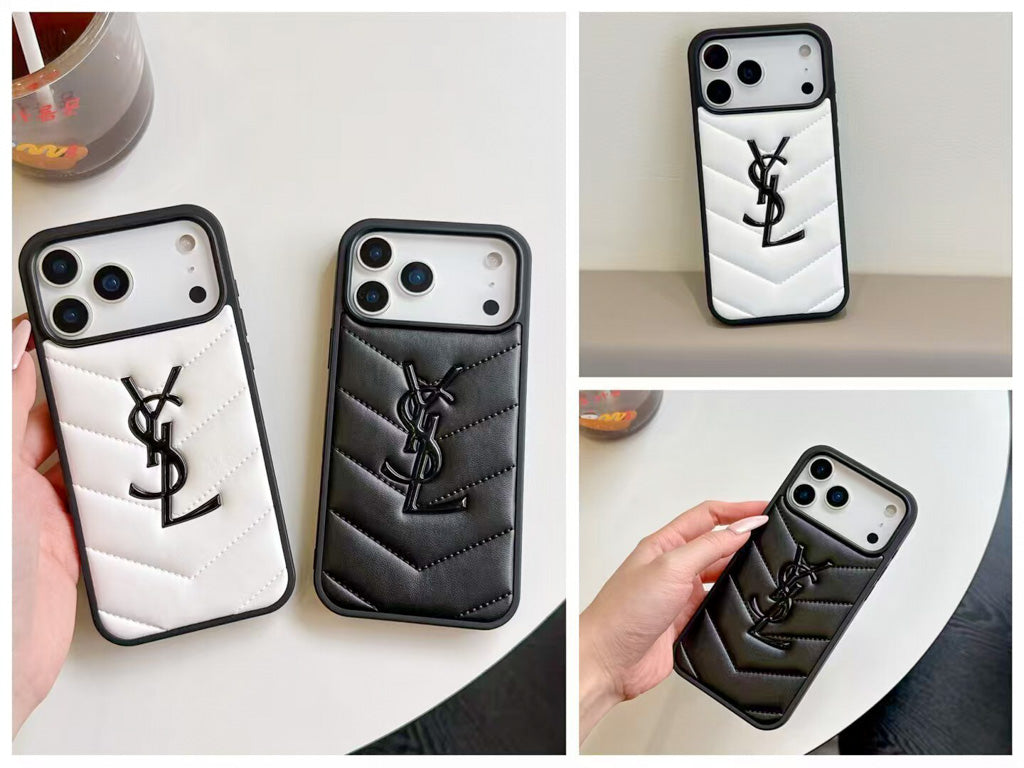 YSL Style PU Leather iPhone Case For 13-17 Pro Max