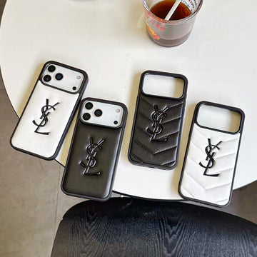 YSL Style PU Leather iPhone Case For 13-17 Pro Max