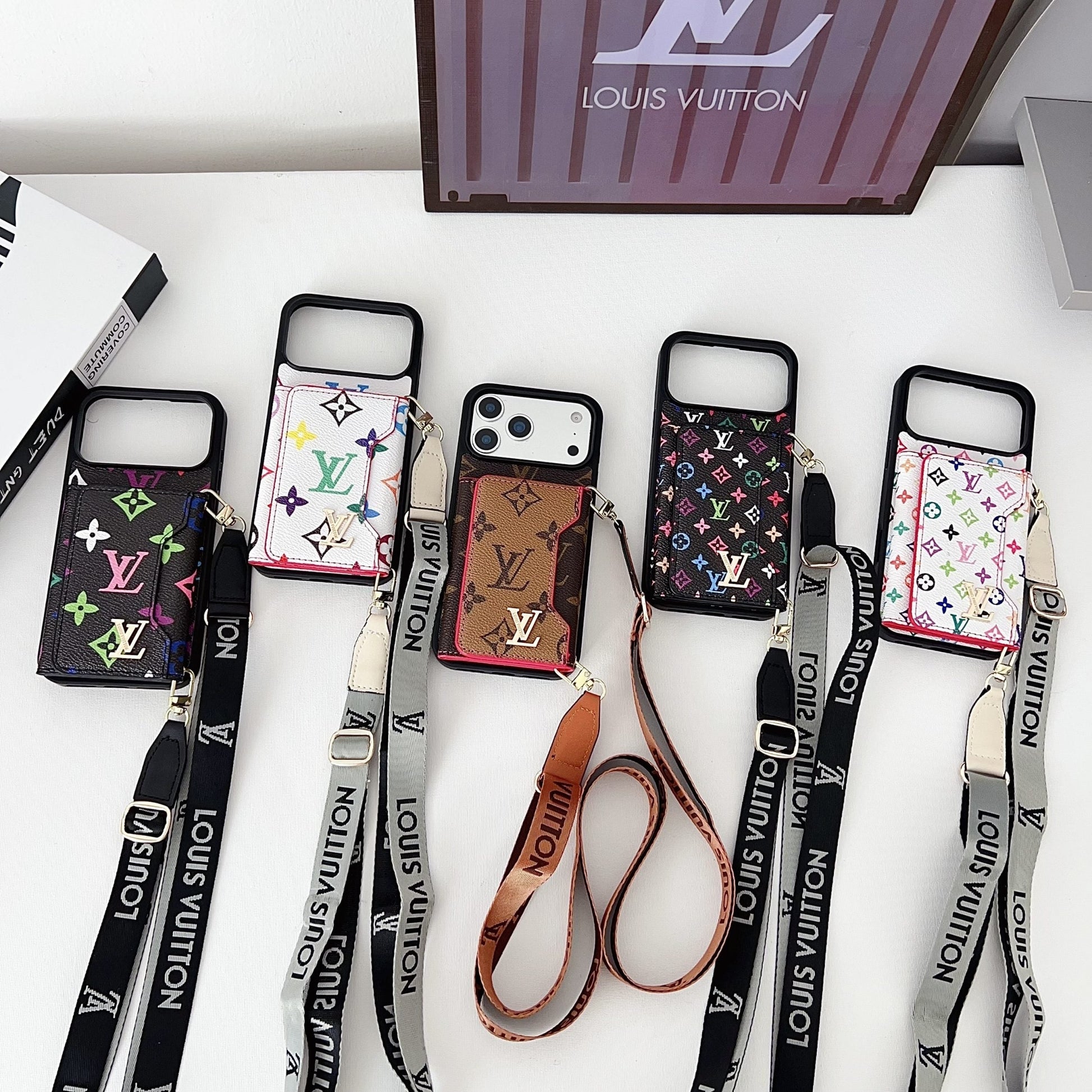 Multicolor Monogram Crossbody Wallet Case for iPhone 14-17 Pro Max