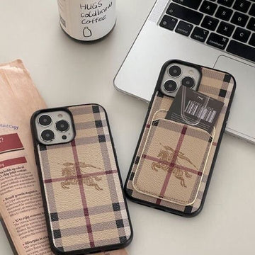 Burberry Style Card Slot Phone Case For iPhone 12-16 Pro Max