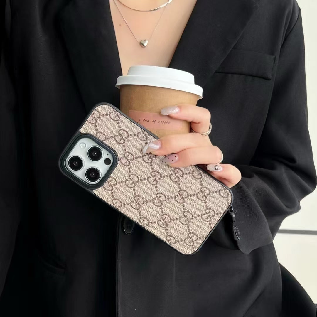 LV Style Phone Case With Card Slot For iPhone 12-16 Pro Max