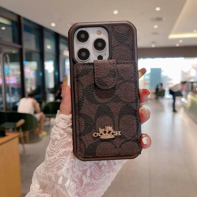 Classic Luxury iPhone Wallet Case with Card Holder for 14-17 Pro Max Caritate